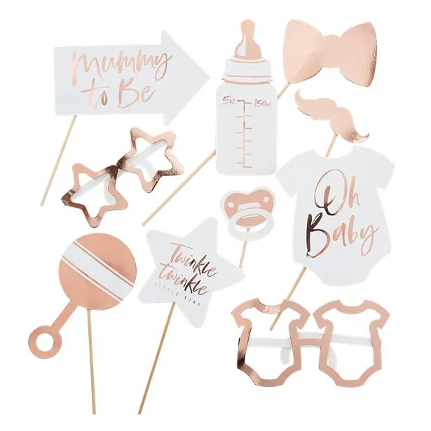 10 accessori foto baby shower rosa 18 cm