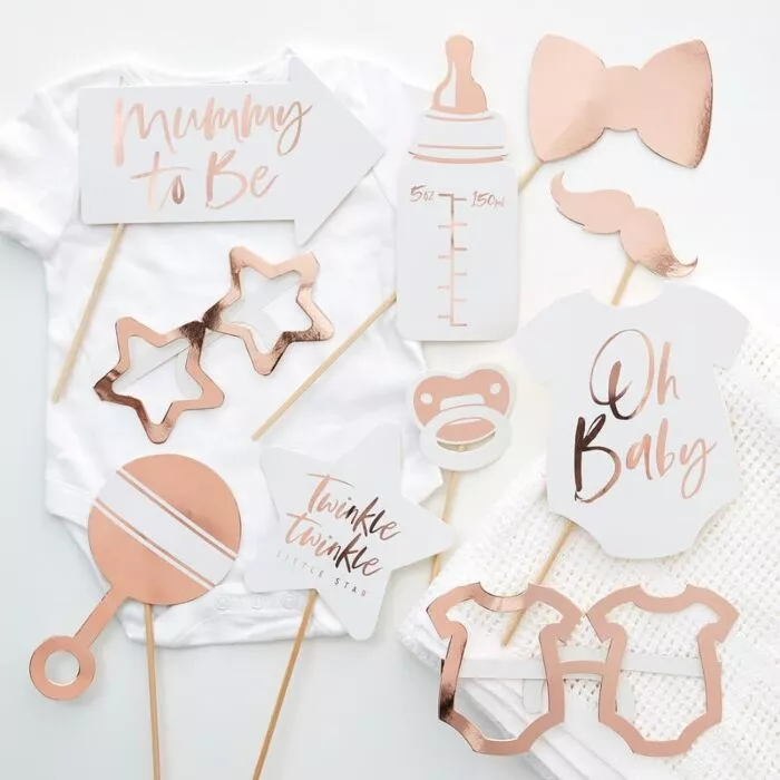 10 accessori foto baby shower rosa 18 cm
