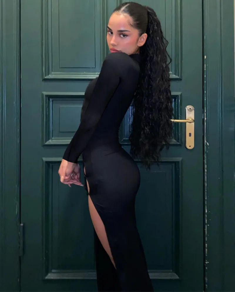 2022 autunno e inverno e nuova gonna da donna a maniche lunghe con bordo obliquo con bottoni a fessura abito femminile