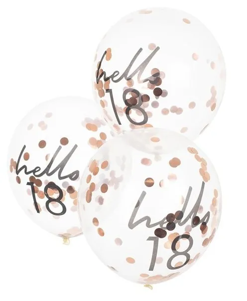 5 palloncini coriandoli Hello 18 in oro rosa 30 cm