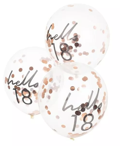 5 palloncini coriandoli Hello 18 in oro rosa 30 cm