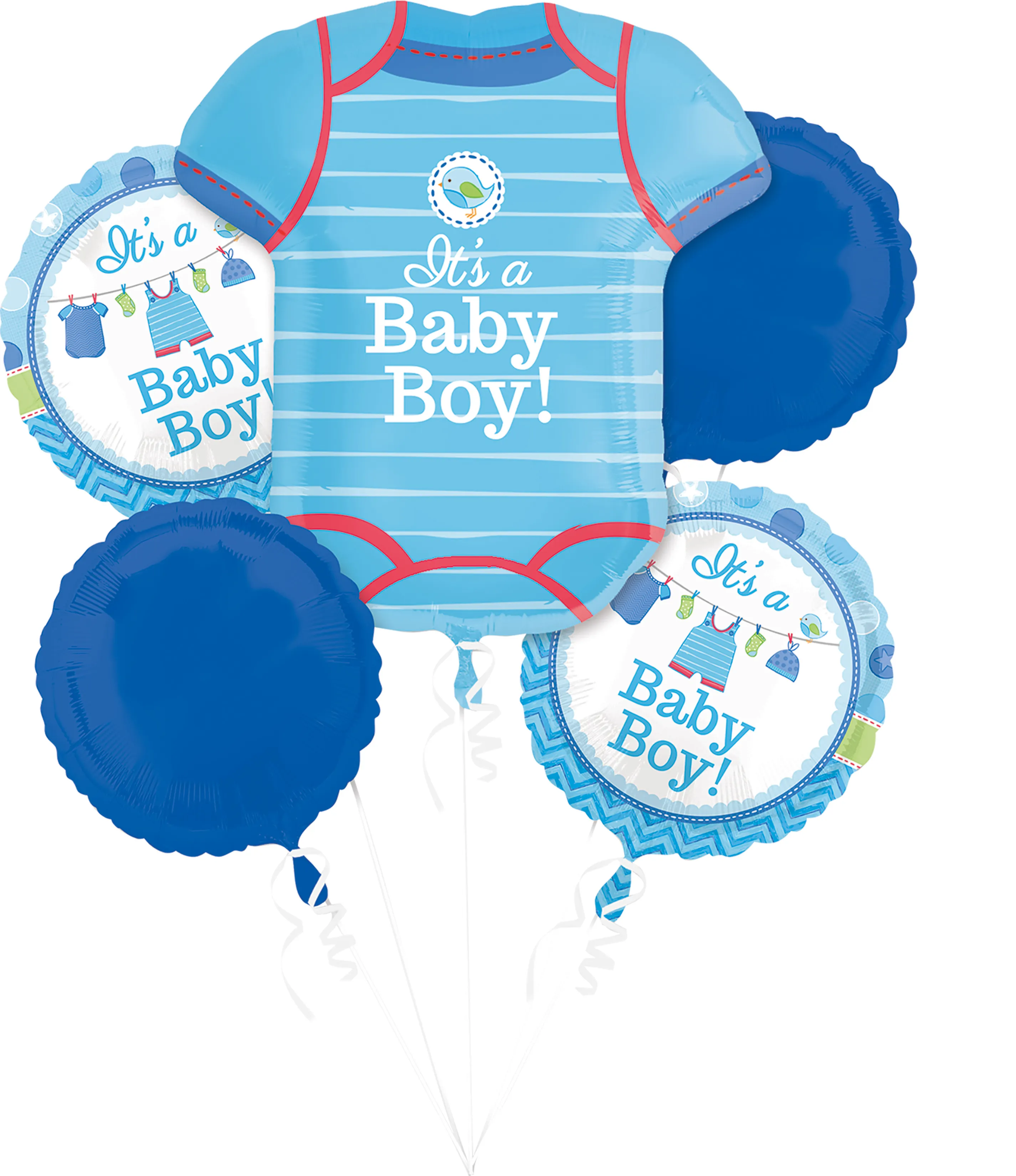 5 palloncini in alluminio nella progettazione baby doccia blu