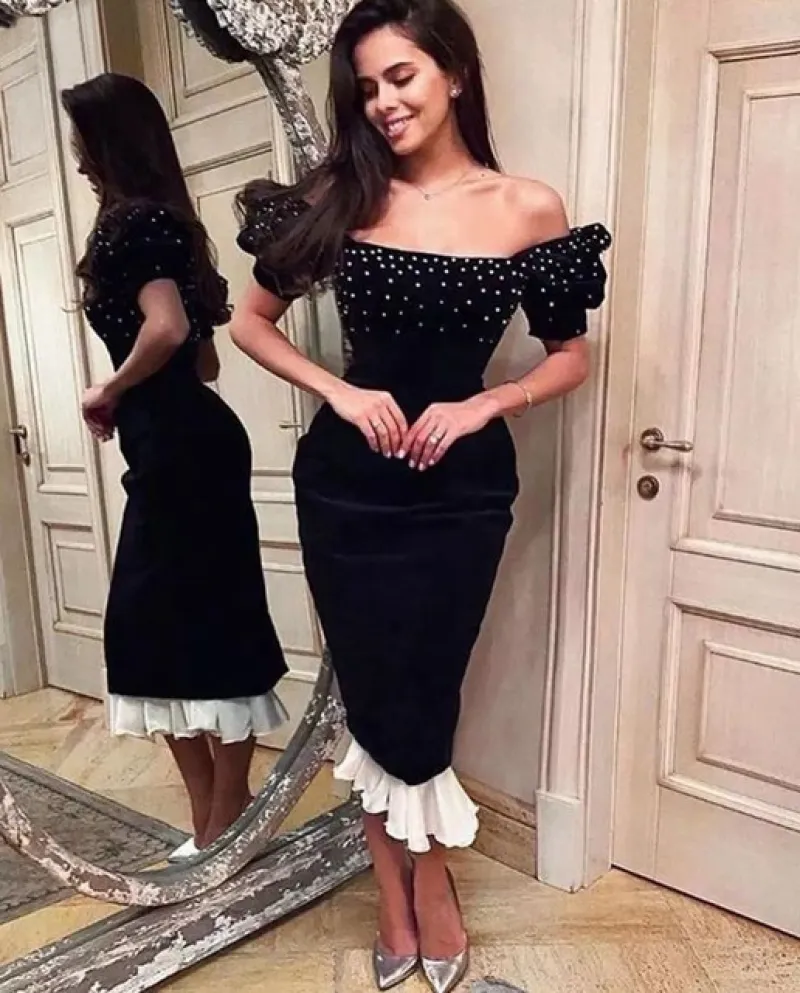 Abiti da ballo da donna retrò Una gonna a tubino con scollo a parole al largo della spalla Abito da sera da sera Maxi Abiti da d
