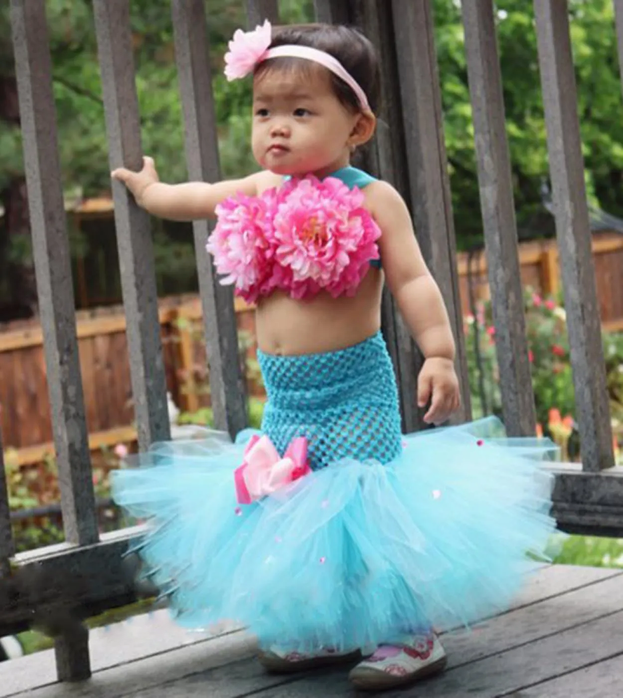 Abito da principessa a forma di sirena a fiori per bambina, vestito da compleanno per bambini, costume da cameriera di mare per