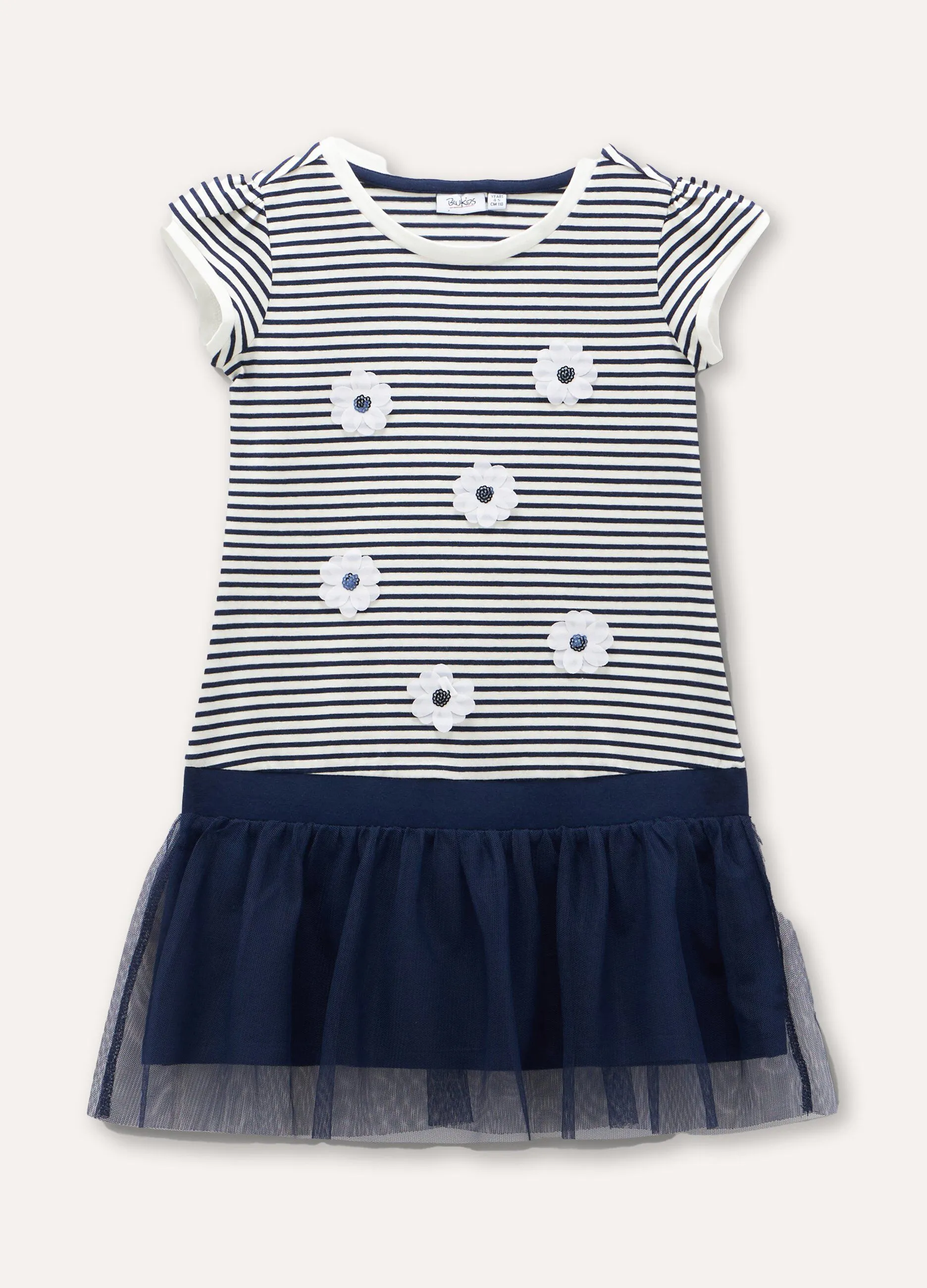 Abito rigato con tulle bambina
