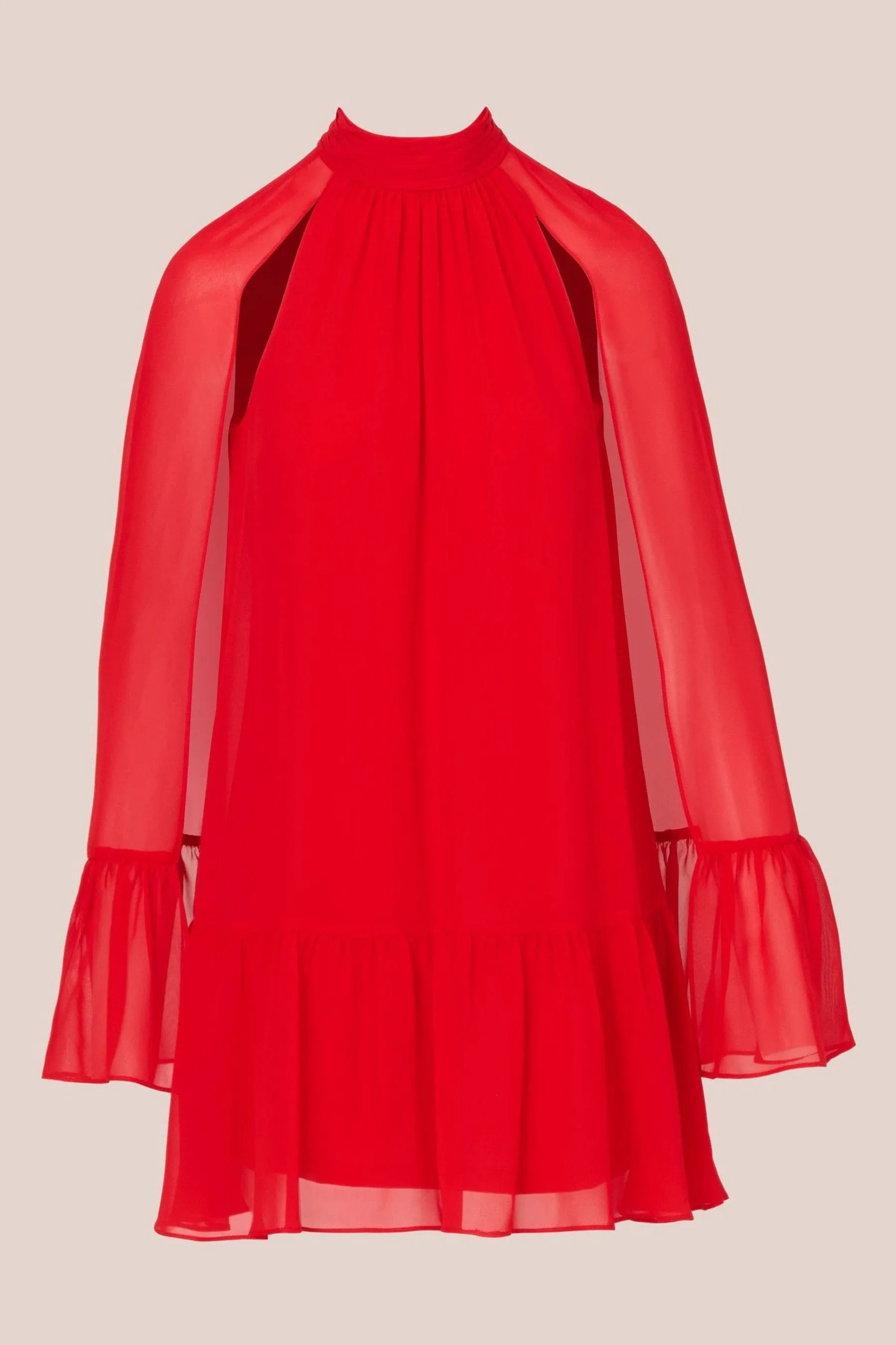 Adrianna Papell Rosso - Abito Ruches a mantella in chiffon
