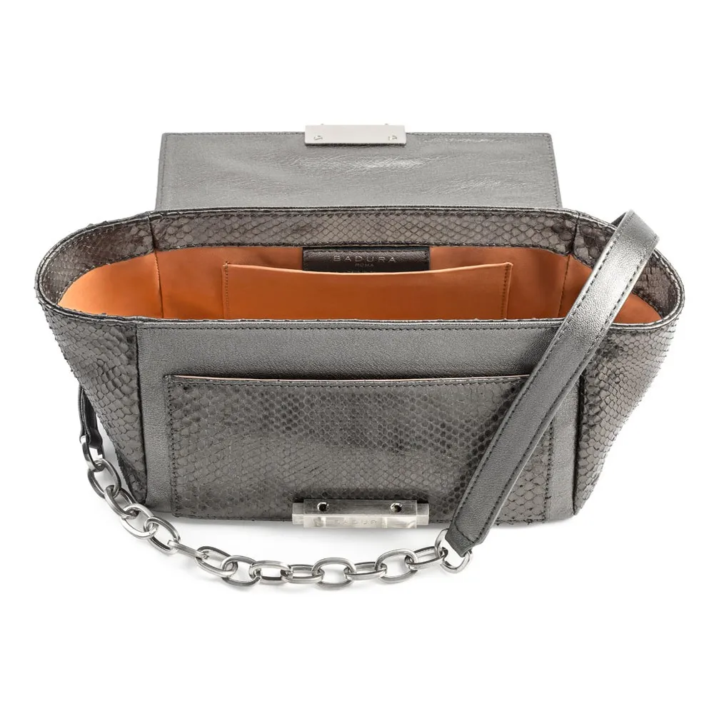 Aleksandra Badura - Luisa Mini Bag - Borsa a Tracolla in Capra e Pitone - Grafite - Borsa in Pelle di Alta Qualità Luxury