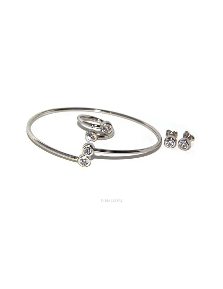 ARGENTO 925 : Bracciale donna schiava orecchini anello zirconi naturali bianco crystal  brillante