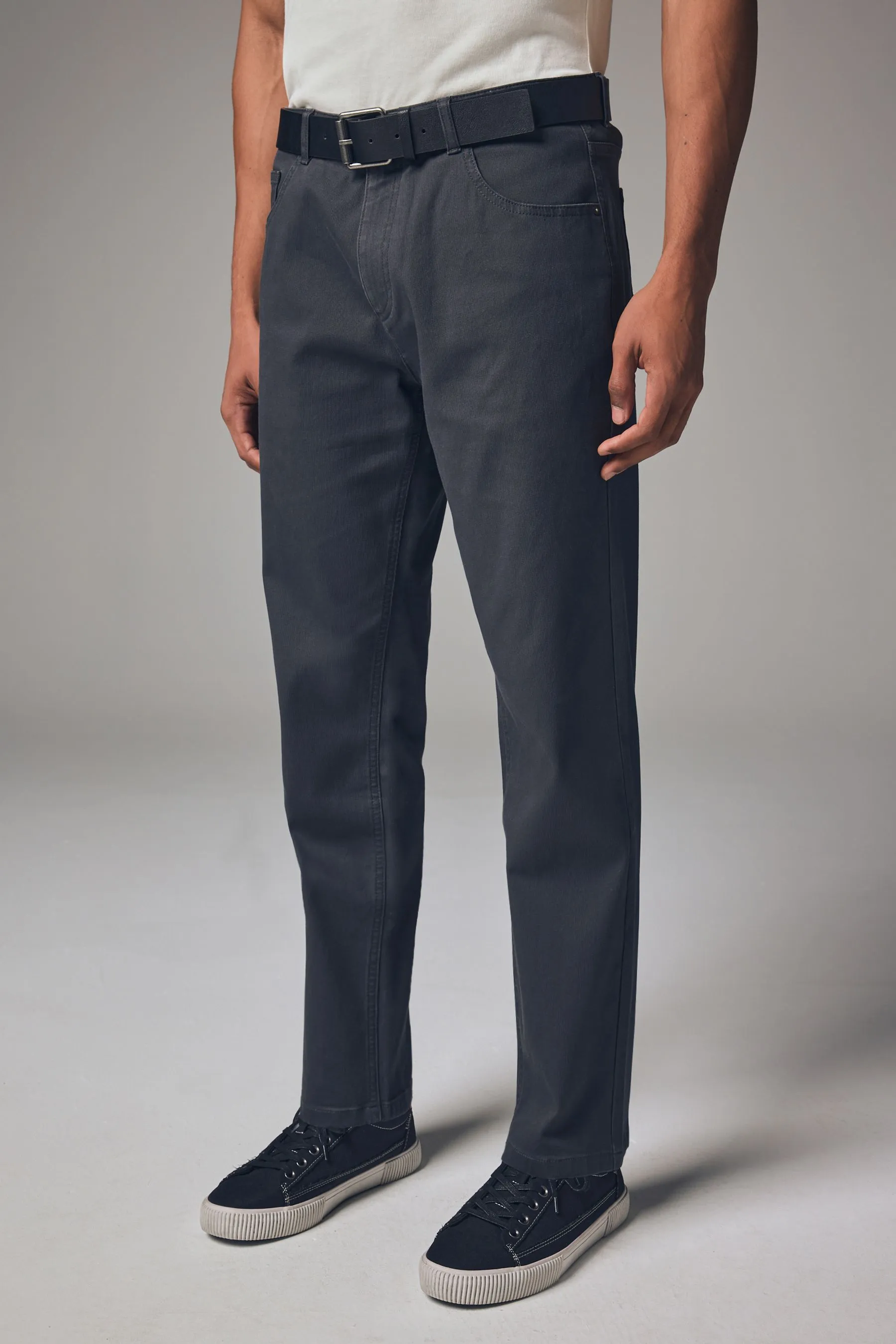 Belted Textured 5 Pocket Trousers    