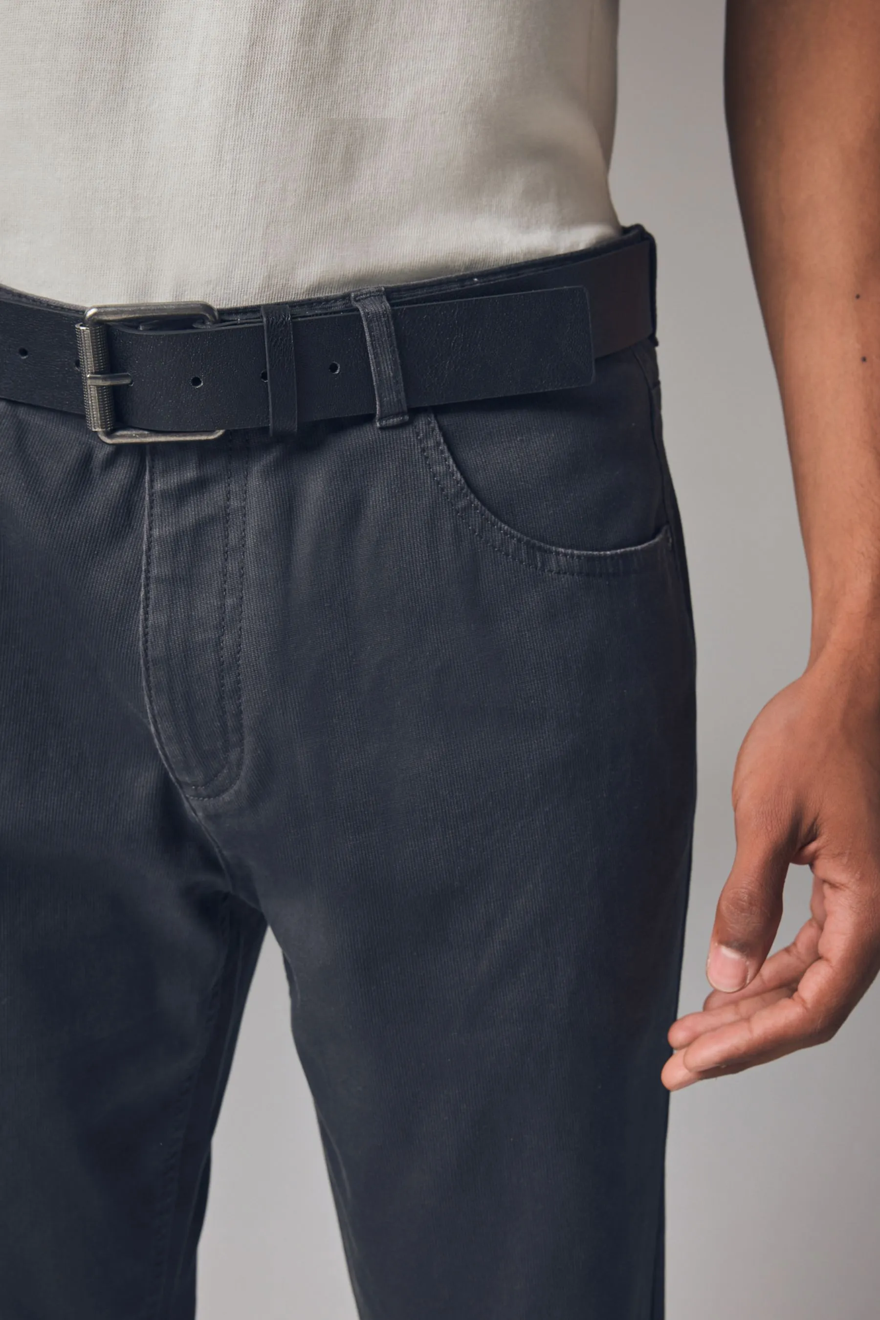 Belted Textured 5 Pocket Trousers    