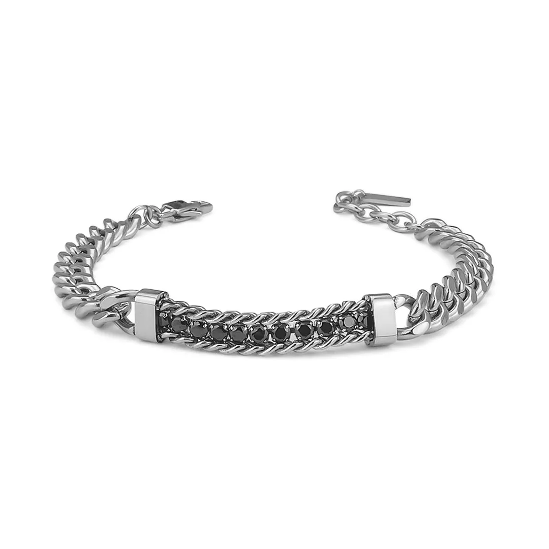 BOCCADAMO MAN Bracciale Uomo Maglia Grumetta e Zirconi Neri Centrali