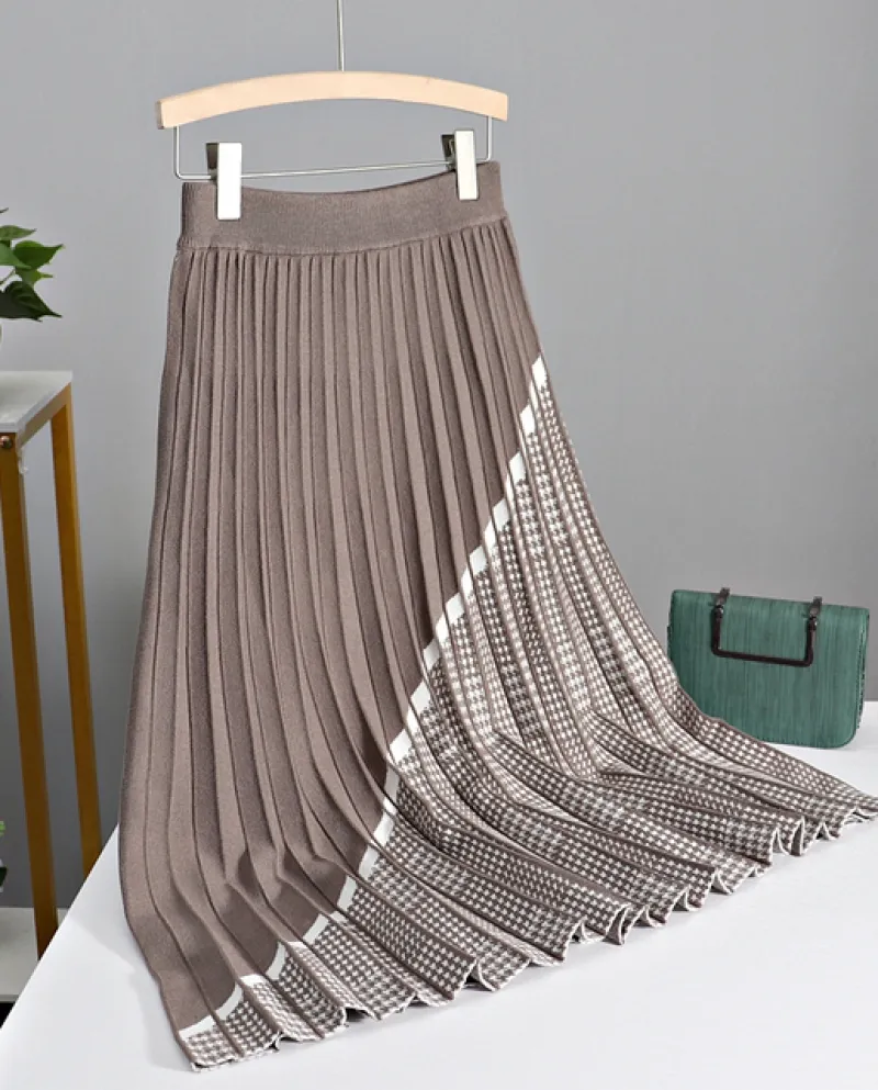 Bygouby Noble Jacquard Knit Donne Gonna Lavorata A Maglia Elastico A Vita Alta Maxi Gonne Autunno Inverno Caldo di Spessore Part