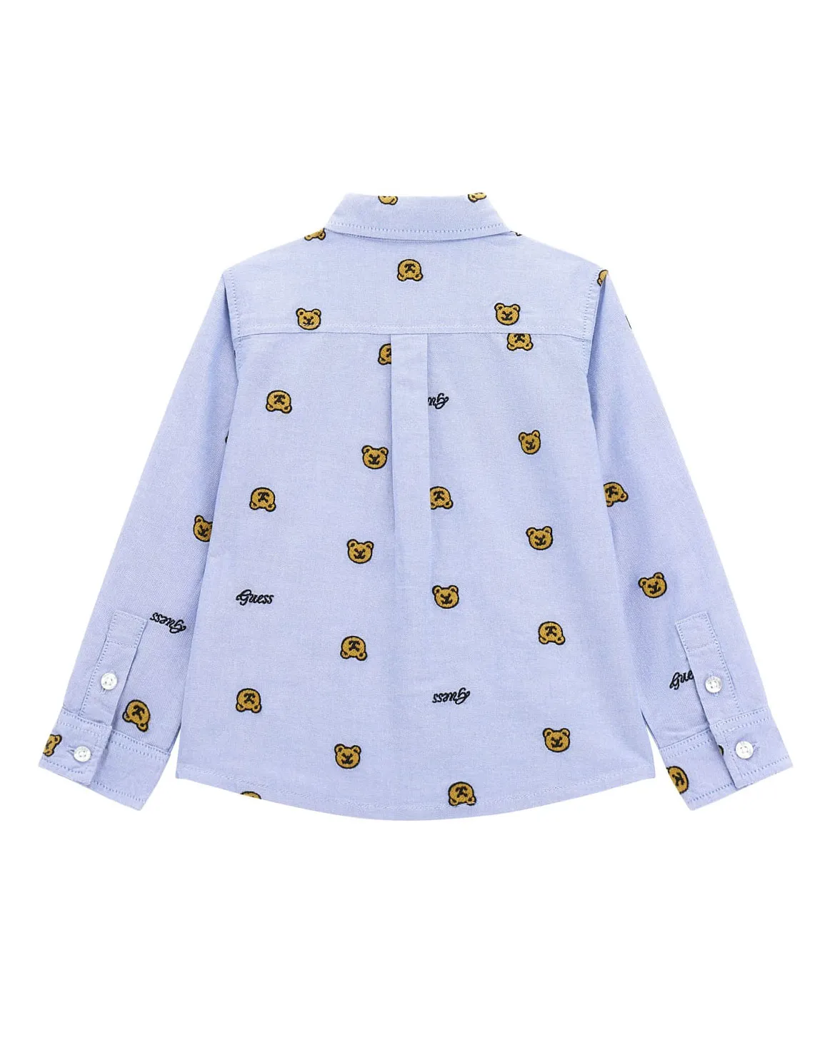 Camicia azzurra in cotone con orsetti ricamati all-over 9-24 mesi