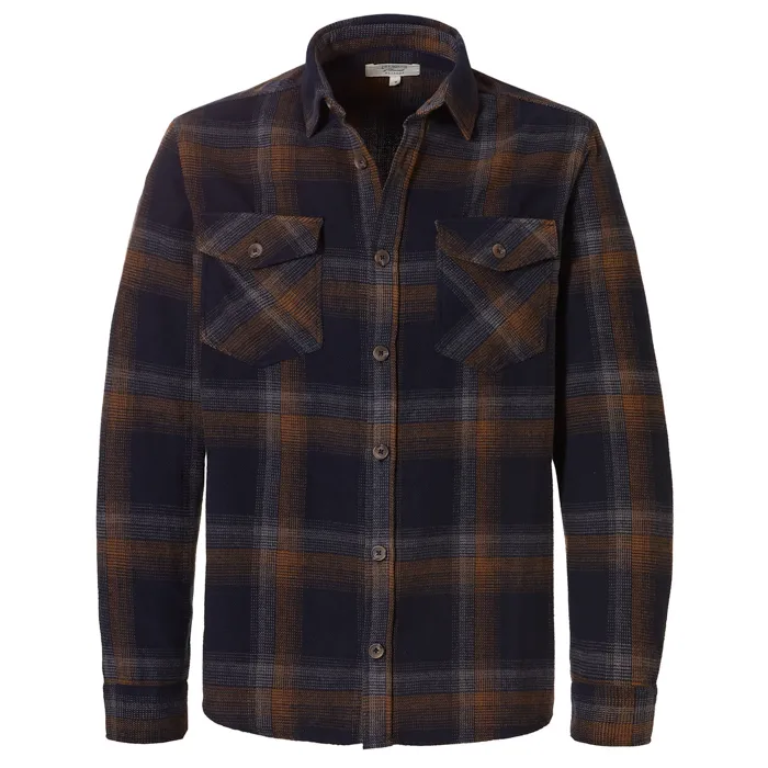 Camicia da camera in flanella a quadri con bottoni e tasche sul petto Cammello