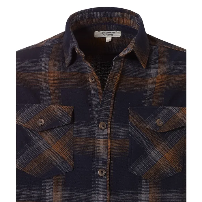 Camicia da camera in flanella a quadri con bottoni e tasche sul petto Cammello