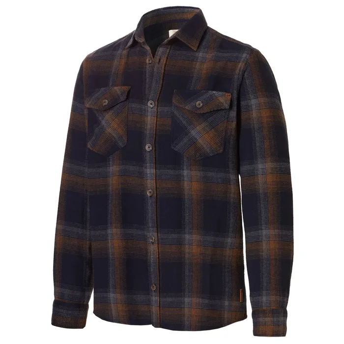Camicia da camera in flanella a quadri con bottoni e tasche sul petto Cammello