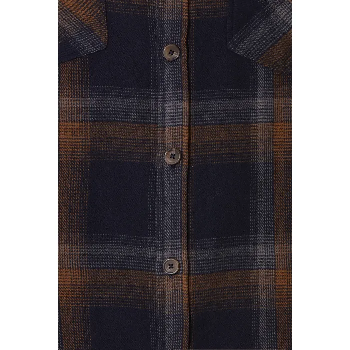 Camicia da camera in flanella a quadri con bottoni e tasche sul petto Cammello