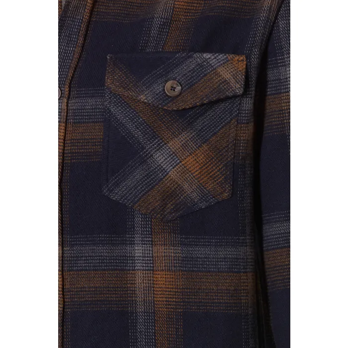 Camicia da camera in flanella a quadri con bottoni e tasche sul petto Cammello