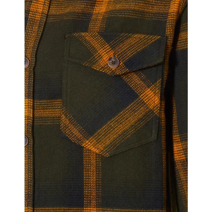 Camicia da camera in flanella a quadri con bottoni e tasche sul petto Verde