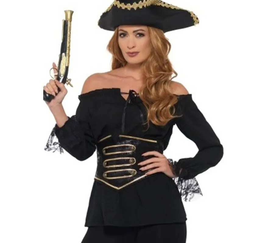 Camicia da Pirata nera con pizzo per donna