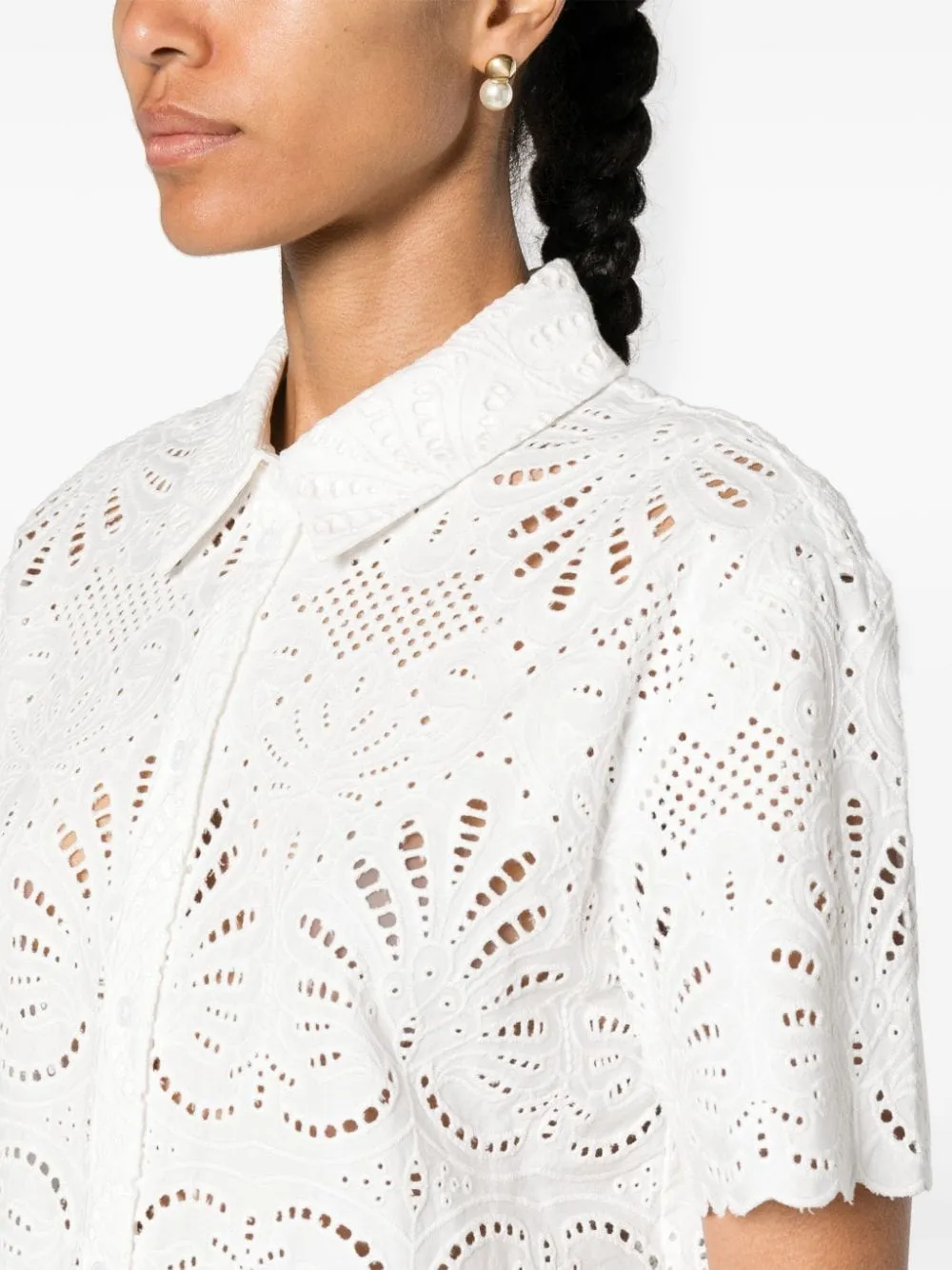 Camicia in broderie-anglaise in bianco - donna