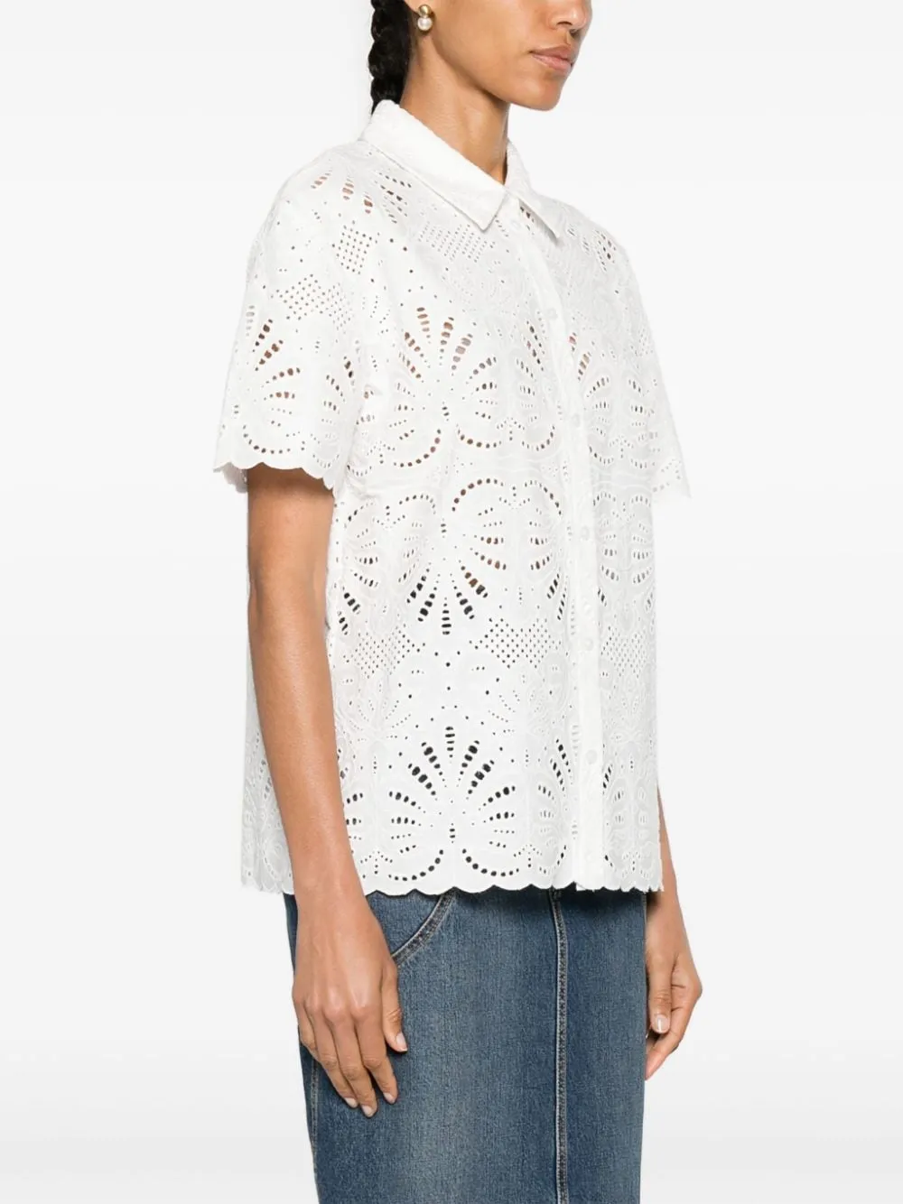 Camicia in broderie-anglaise in bianco - donna