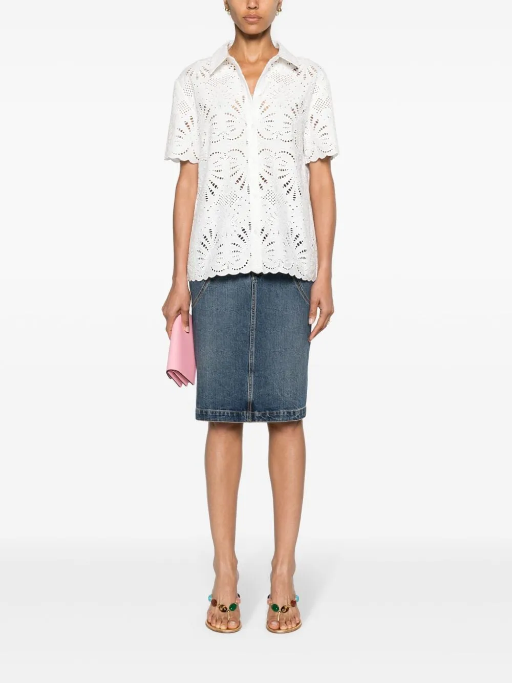 Camicia in broderie-anglaise in bianco - donna