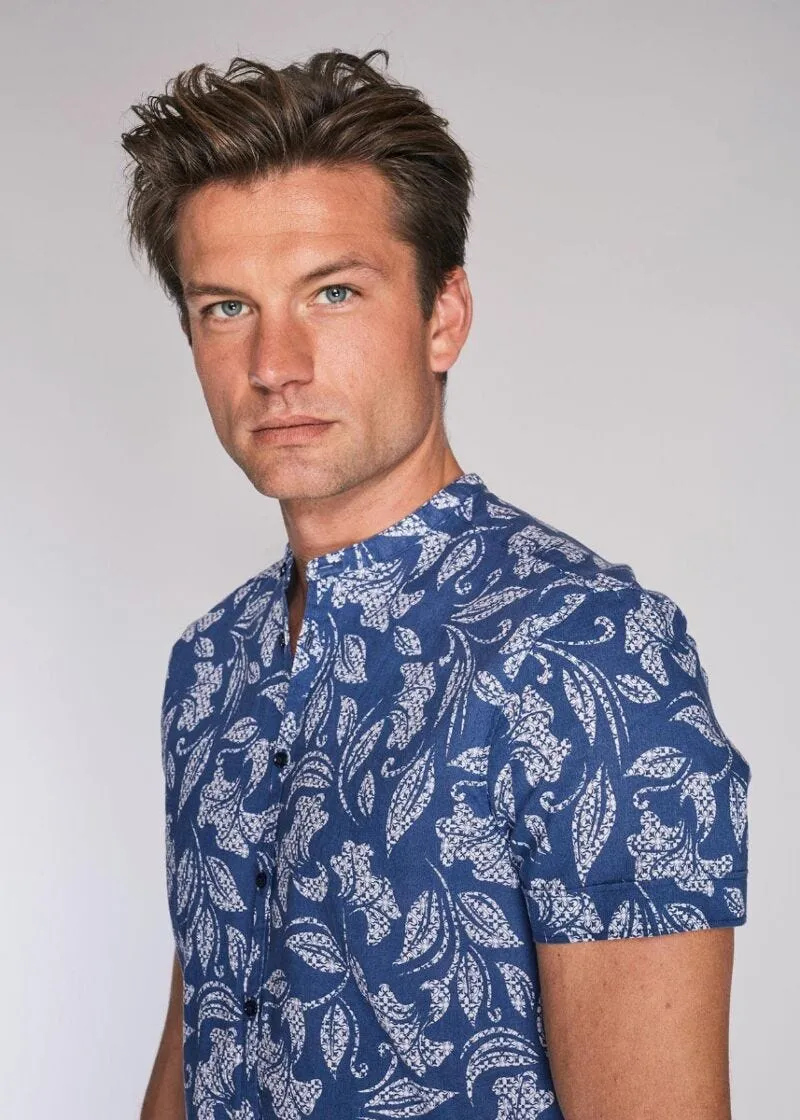 Camicia in cotone e lino a fiori