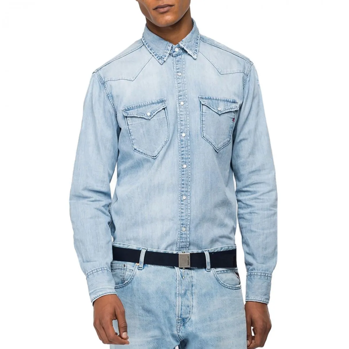 Camicia In Denim Aged, Blu