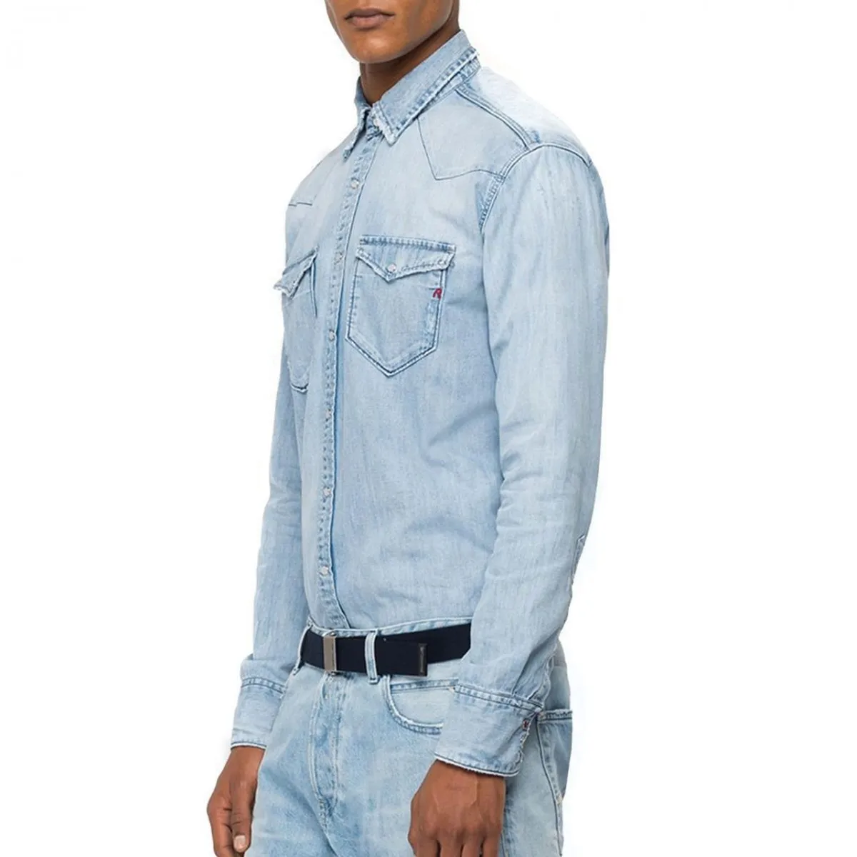 Camicia In Denim Aged, Blu