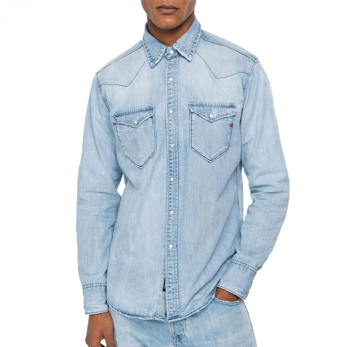 Camicia In Denim Aged, Blu