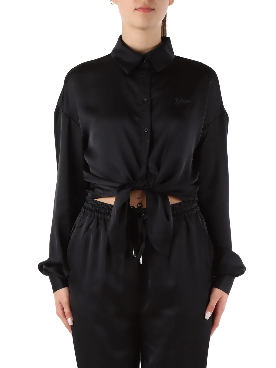 Camicia in satin con nodo frontale
