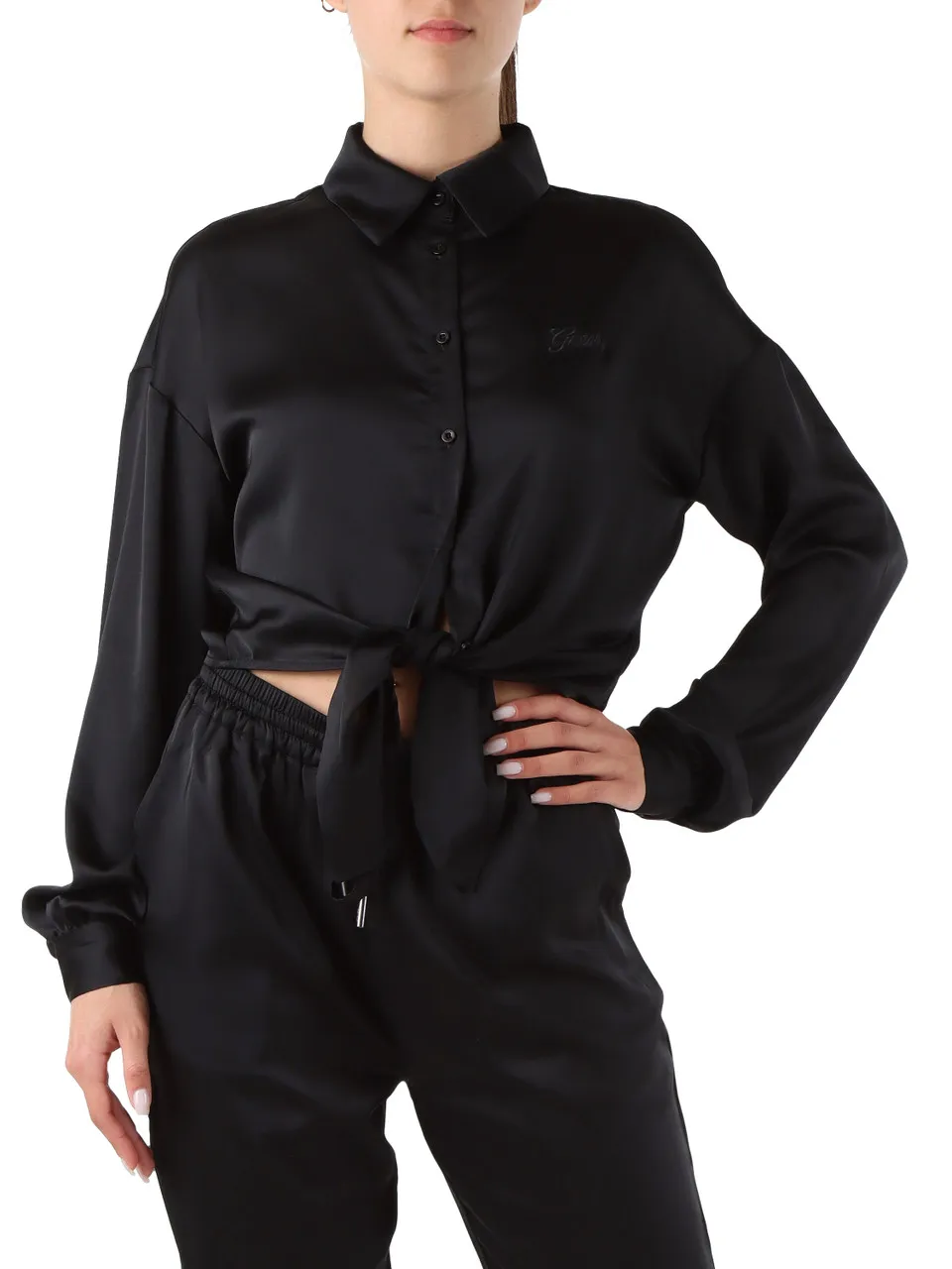 Camicia in satin con nodo frontale