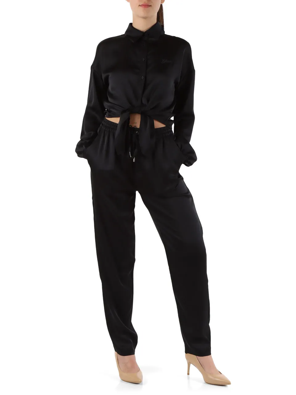 Camicia in satin con nodo frontale