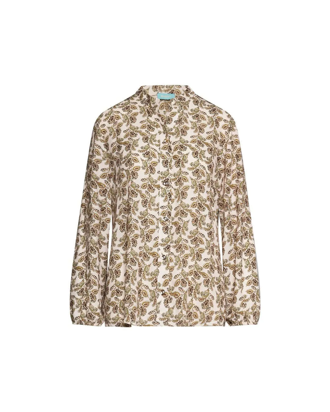 Camicia in tripla georgette stampata e colletto coreana. CREMA