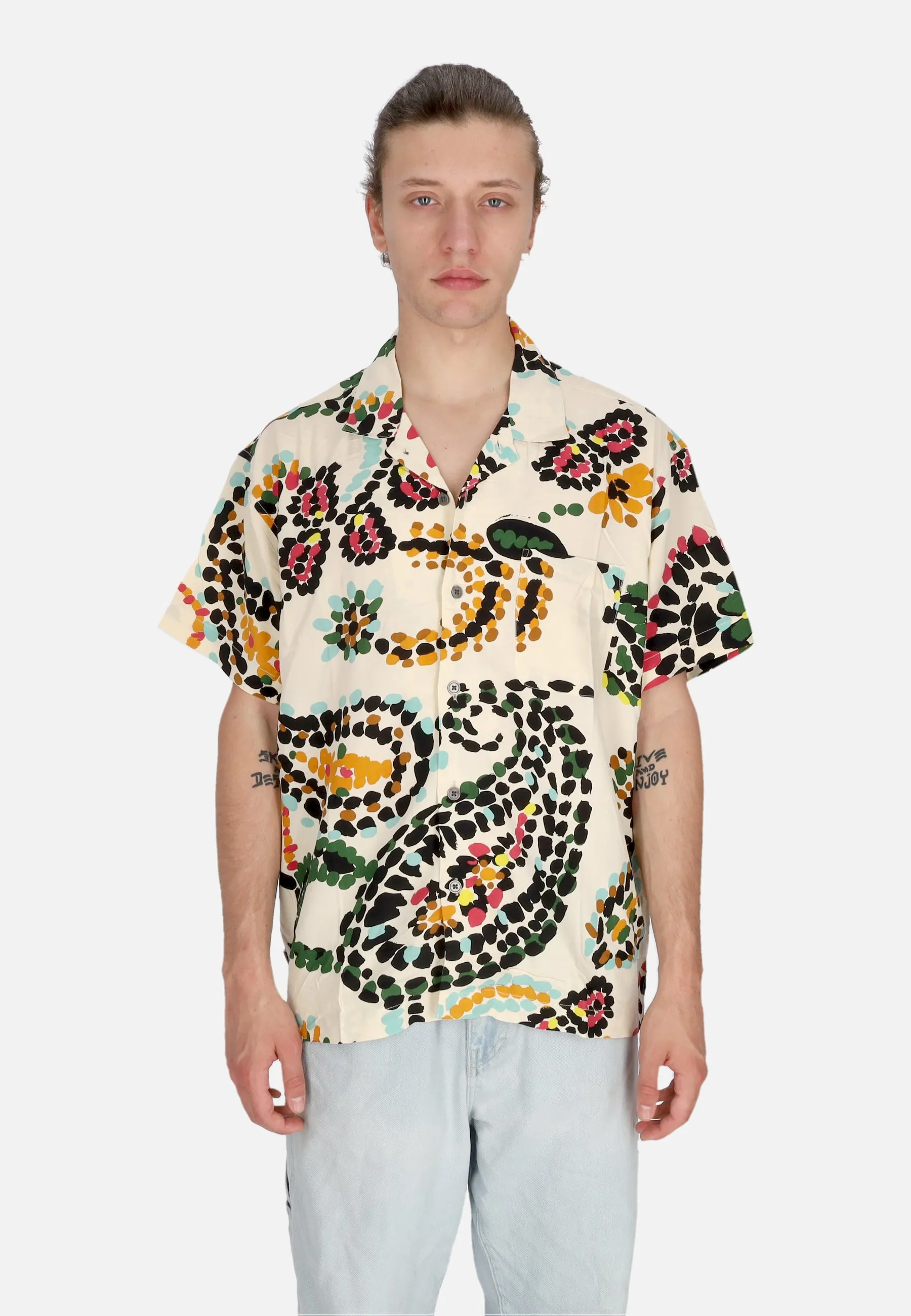 Camicia Manica Corta Uomo Paisley Dots Woven Shirt White Smoke Multi