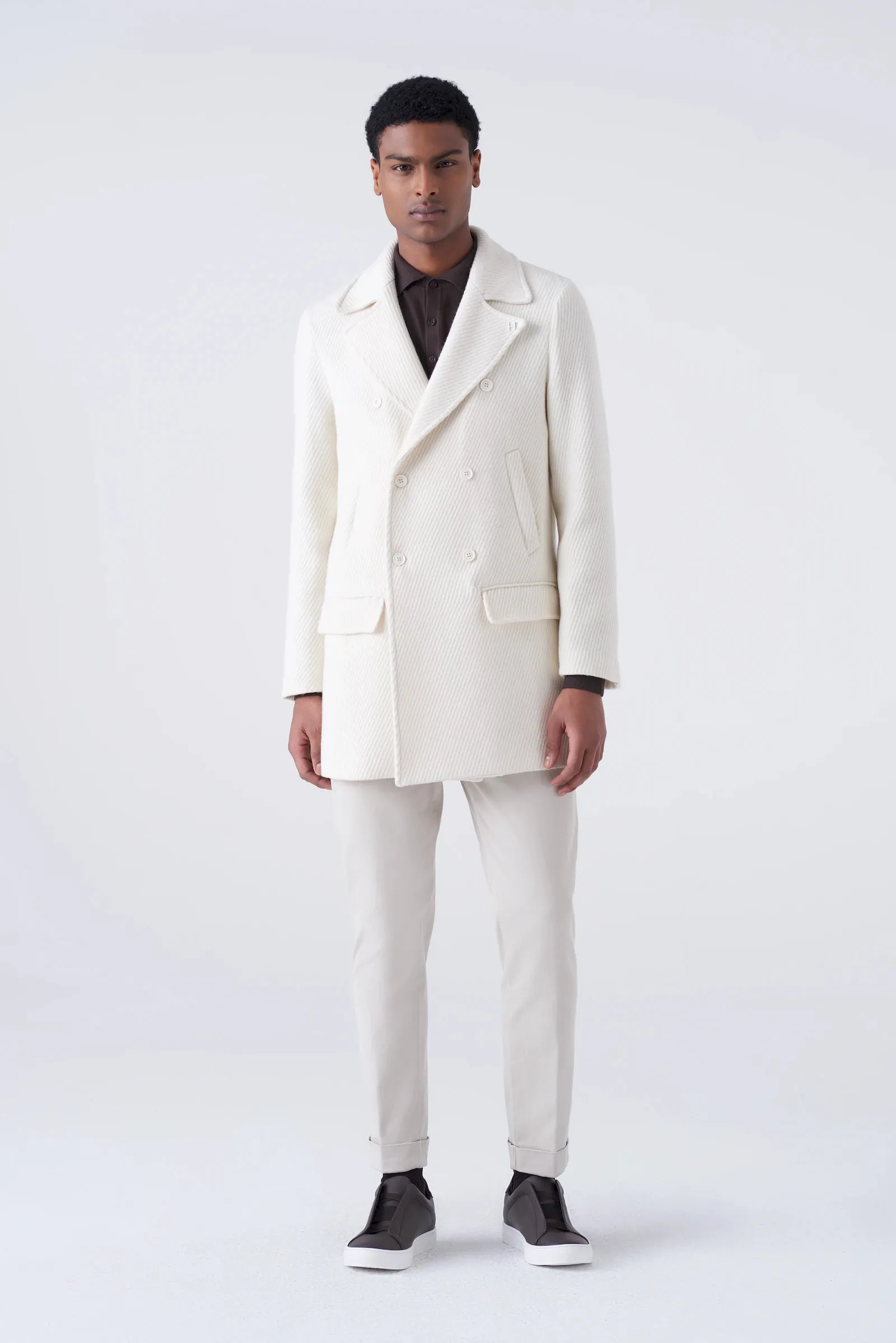 Cappotto doppiopetto bianco a costine