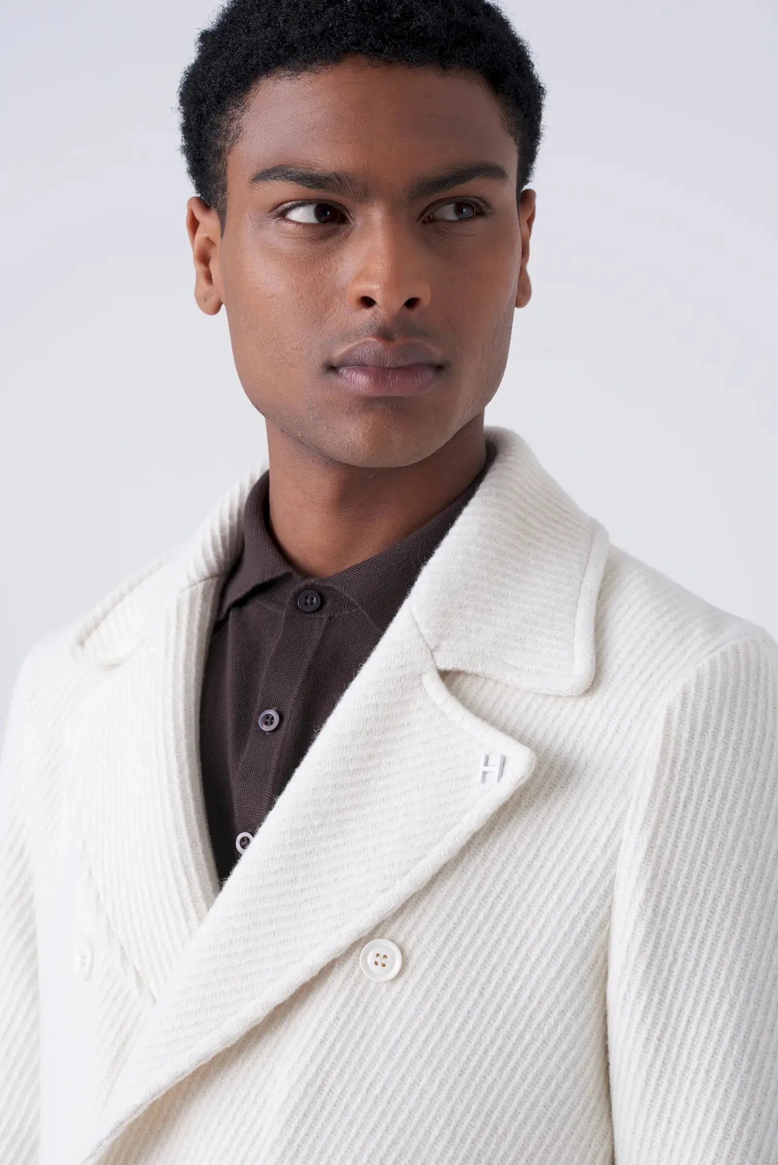 Cappotto doppiopetto bianco a costine