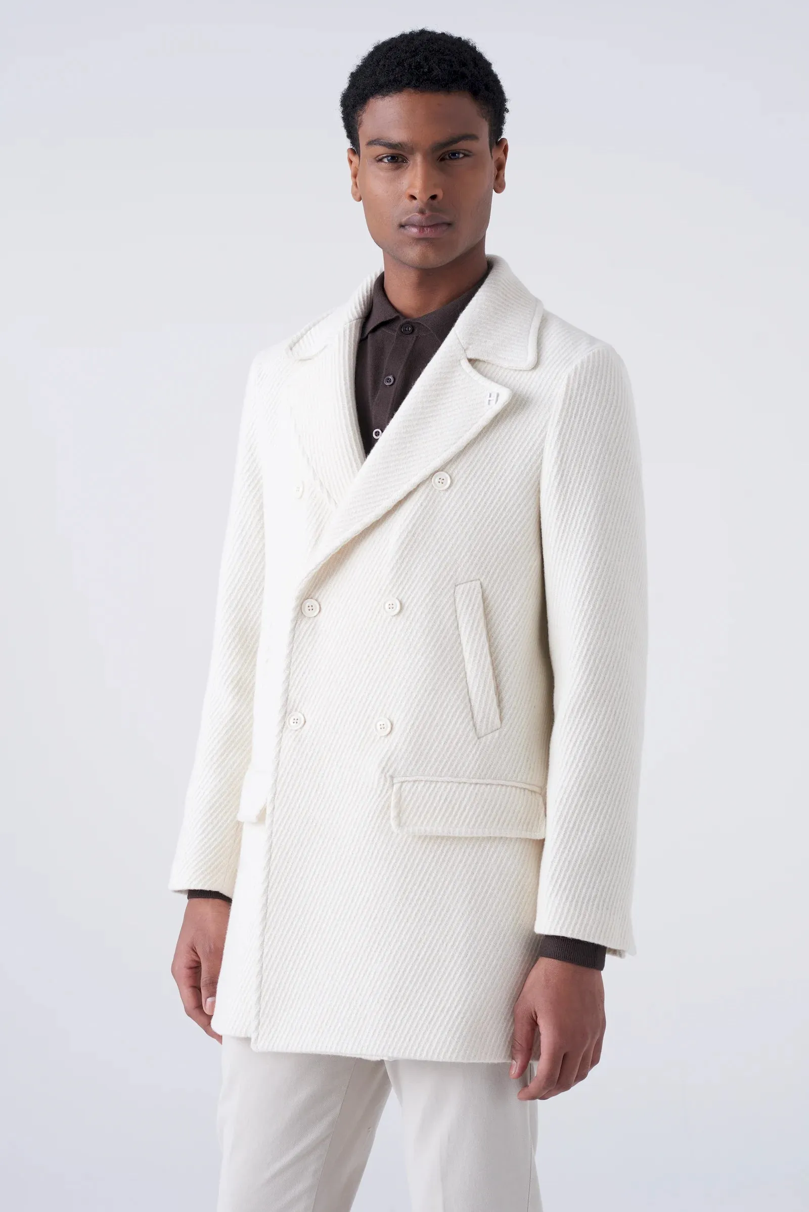Cappotto doppiopetto bianco a costine