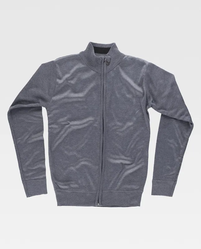 Cardigan in maglia fine con chiusura a zip Scollo alto Vita e polsini elasticizzati Grigio