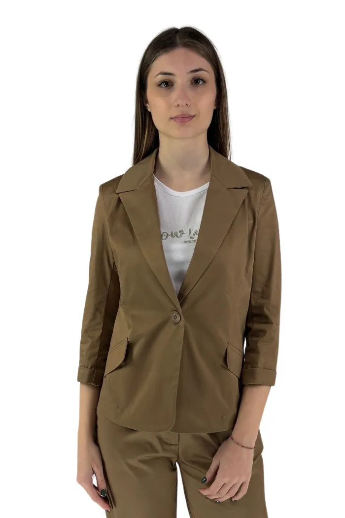 Celye giacca monopetto in cotone stretch maniche a 3/4 ss24c0380