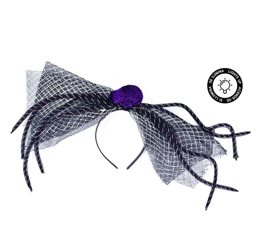Cerchietto ragno nero e viola con luce