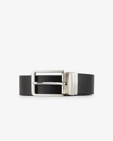 Cintura nera in pelle saffiano reversibile in pelle martellata con doppia fibbia applicabile