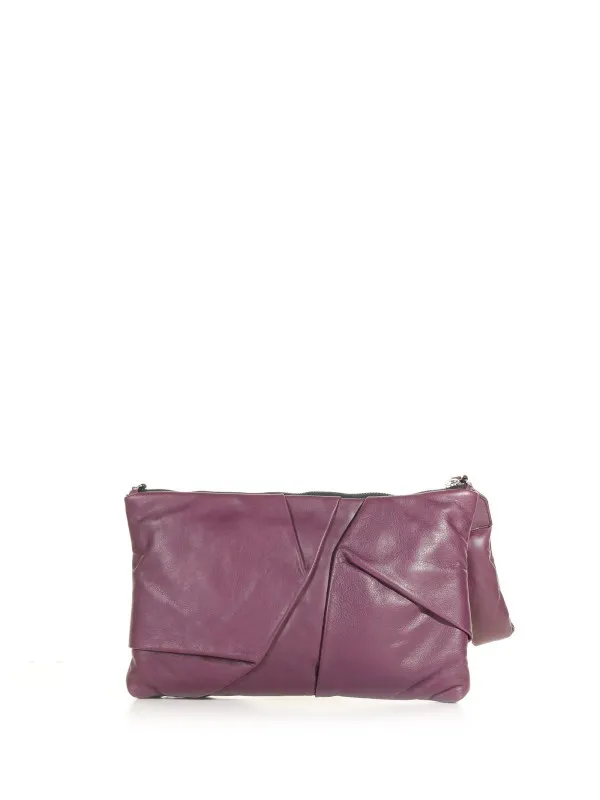 Clutch bag in leather with shoulder strap