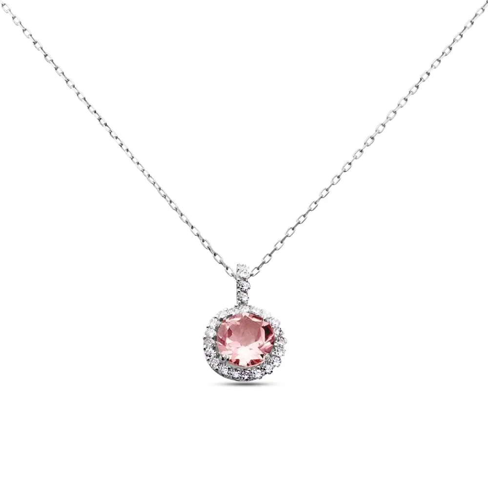 Collana Punto Luce Amélie Oro Bianco 375/1000 Maglia Forzatina Topazio Rosa Cubic Zirconia Bianco 40 + 2 cm 1417247
