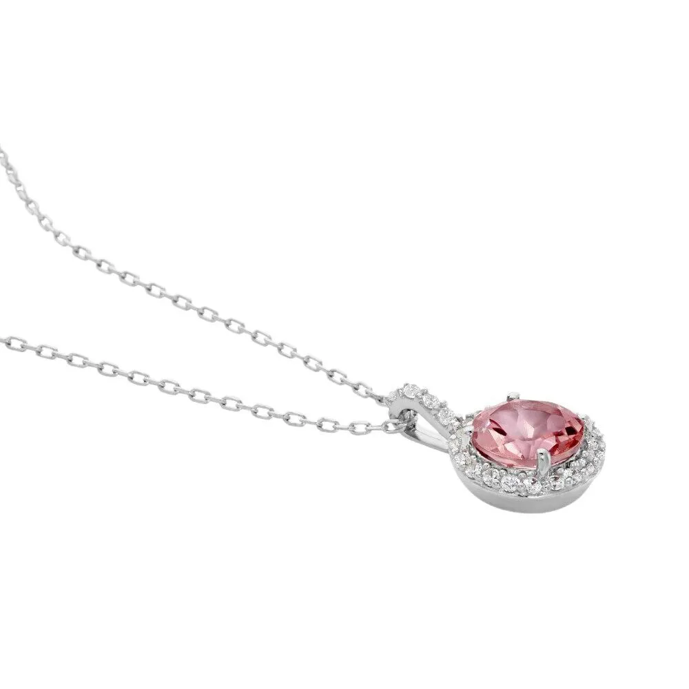 Collana Punto Luce Amélie Oro Bianco 375/1000 Maglia Forzatina Topazio Rosa Cubic Zirconia Bianco 40 + 2 cm 1417247