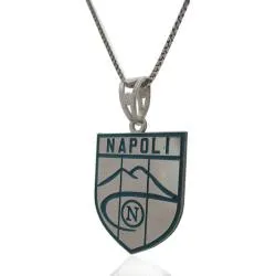 Collana scudetto napoli vesuvio in argento massiccio 925 rodiato a maglia veneziana cm 50 e smalti a fuoco