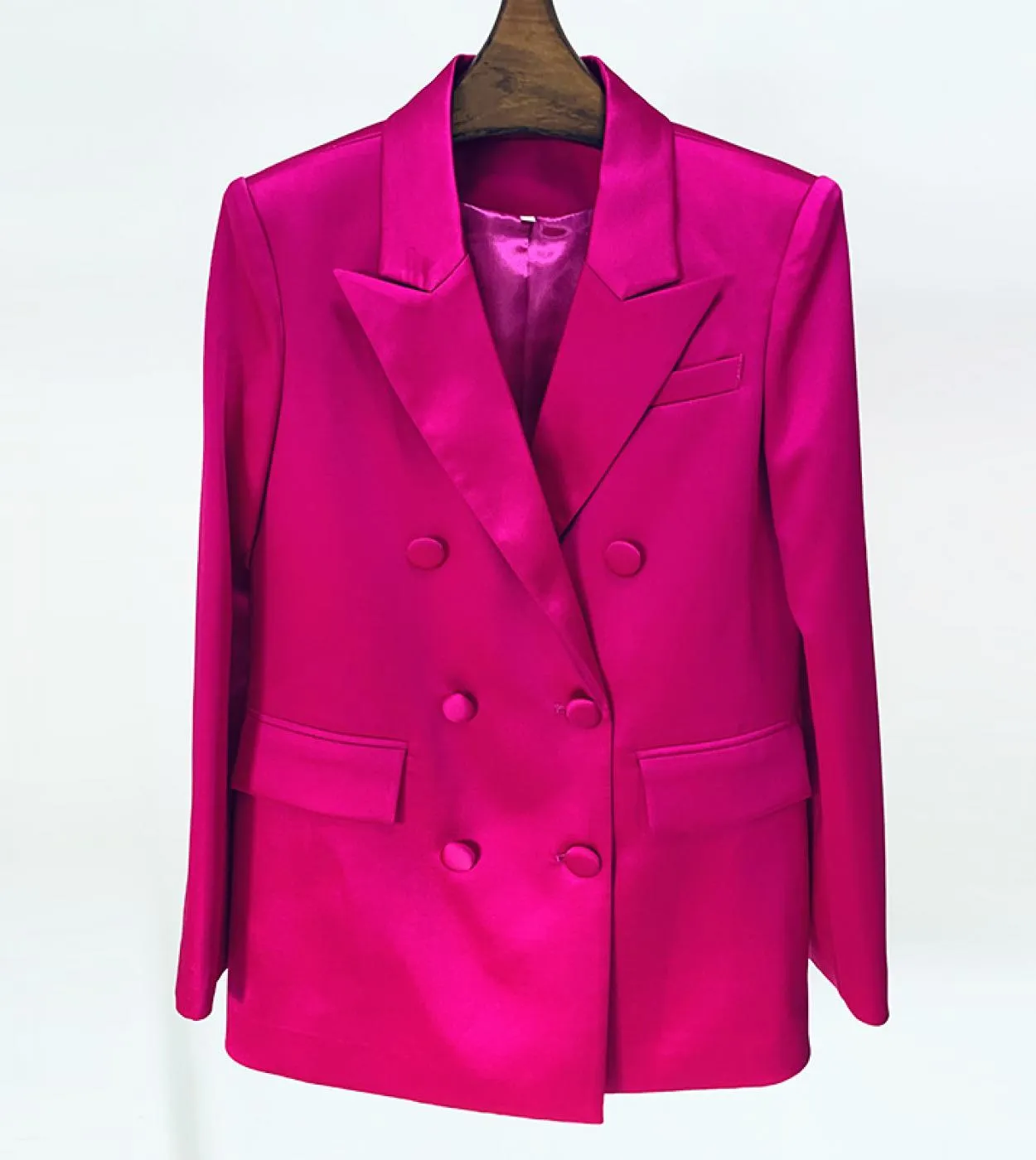 Completo a tre pezzi Gonna Blazer Set 2022 New Bright Satin Doppiopetto Blazer allentato viola Bretelle Minigonna 3 Pie