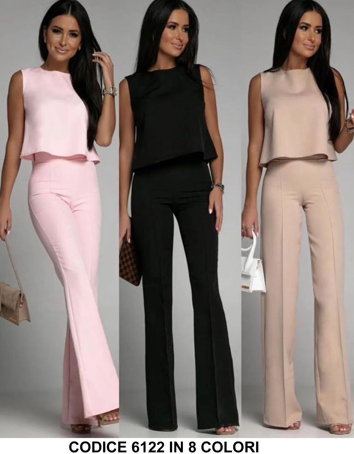 Completo Maglia Top con Fiocco Pantalone Zampa Coordinato Casual Elegante Coordinato in 7 Colori - 6122