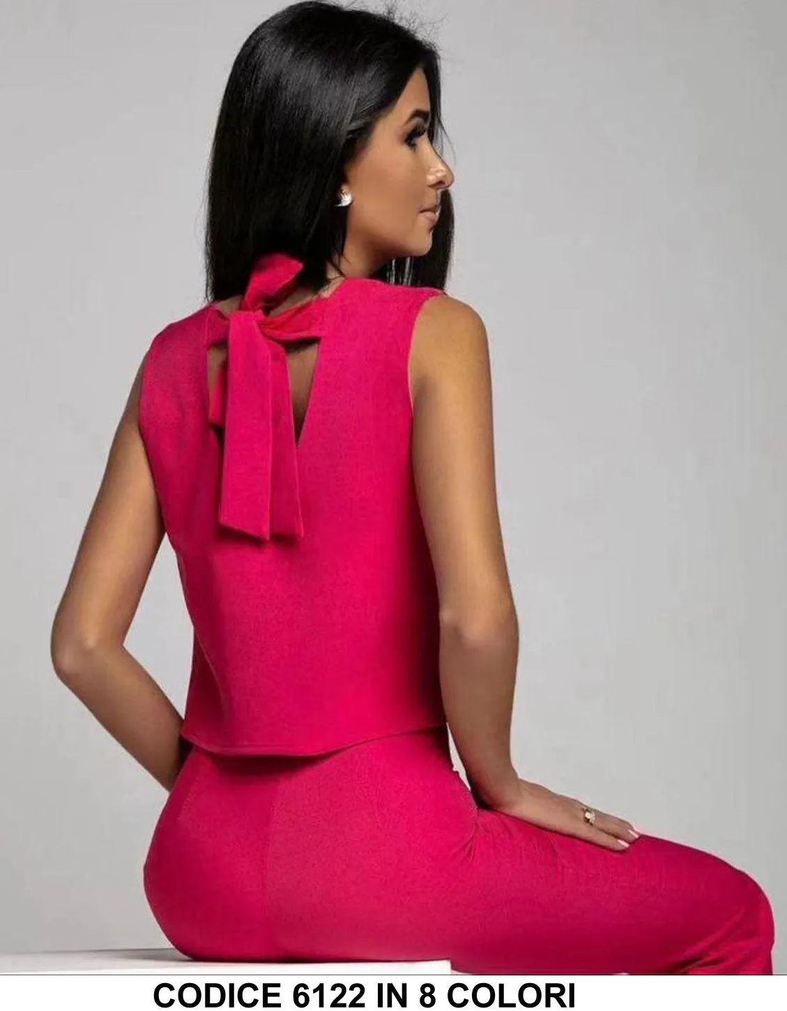 Completo Maglia Top con Fiocco Pantalone Zampa Coordinato Casual Elegante Coordinato in 7 Colori - 6122